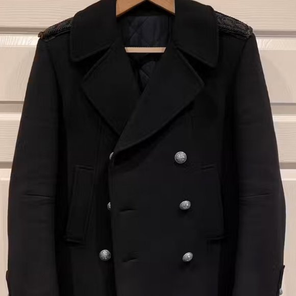 NWOT Men's Balmain Cashmere Quilted Double Breasted Pea Coat Jacket 52 50 48 - Picture 1 of 6